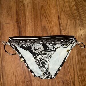 La Blanca Black and White Paisley Front/Geo Back Bikini Bottoms with Tie Sides